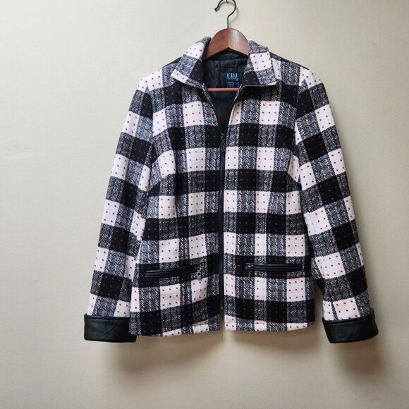 Vintage plaid faux leather trim jacket / M - Picture 3 of 6